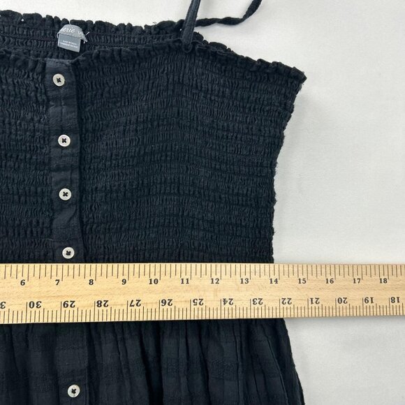 Aerie Women's Size Large Black Smocked Ribbed Midi Tie Strap Button Down Dress - Picture 6 of 16